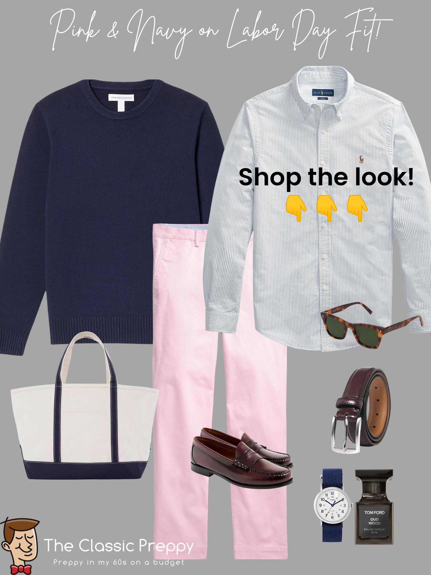 Pink & navy never miss on Labor Day 🇺🇸🎉 This is one of those timeless preppy combos that works whether you’re at brunch, heading to the office, or enjoying the last days of summer. 

The pink chinos keep it bold and classic, while the navy crewneck sweater and college stripe shirt add that Ivy League polish. It’s an easy look that transitions right into early fall layering.

👔 Shirt: @poloralphlauren college stripe OCBD
👖 Chinos: @poloralphlauren pink chinos
🧶 Sweater: @amazonfashion navy cotton crewneck
👞 Shoes: @ghbass Weejuns
🧍‍♂️ Belt: Fabio Valenti
👜 Tote: @llbean Boat & Tote
⌚ Watch: @timex 
🌿 Fragrance: @tomford Oud Wood

Day 244 of 365. Tap the link in bio to join the broadcast channel!

#PreppyStyle #ClassicMenswear #IvyStyle #MenswearInspiration #SmartCasual #NoBuyChallenge #PreppyOnABudget #ShopYourCloset #MensFashion #OOTD #EastCoastStyle #NantucketStyle #PreppyLife
