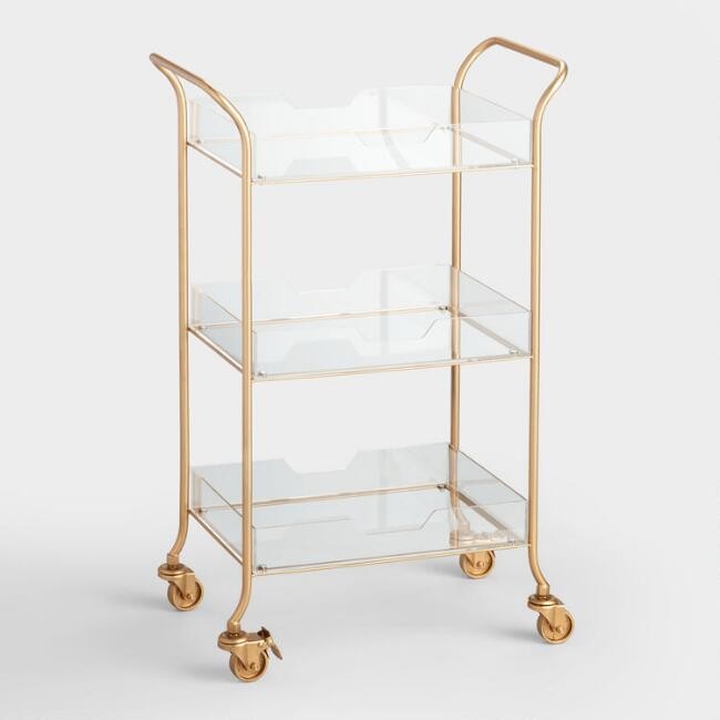 Gold Metal and Clear Acrylic Emerson Rolling Cart | World Market