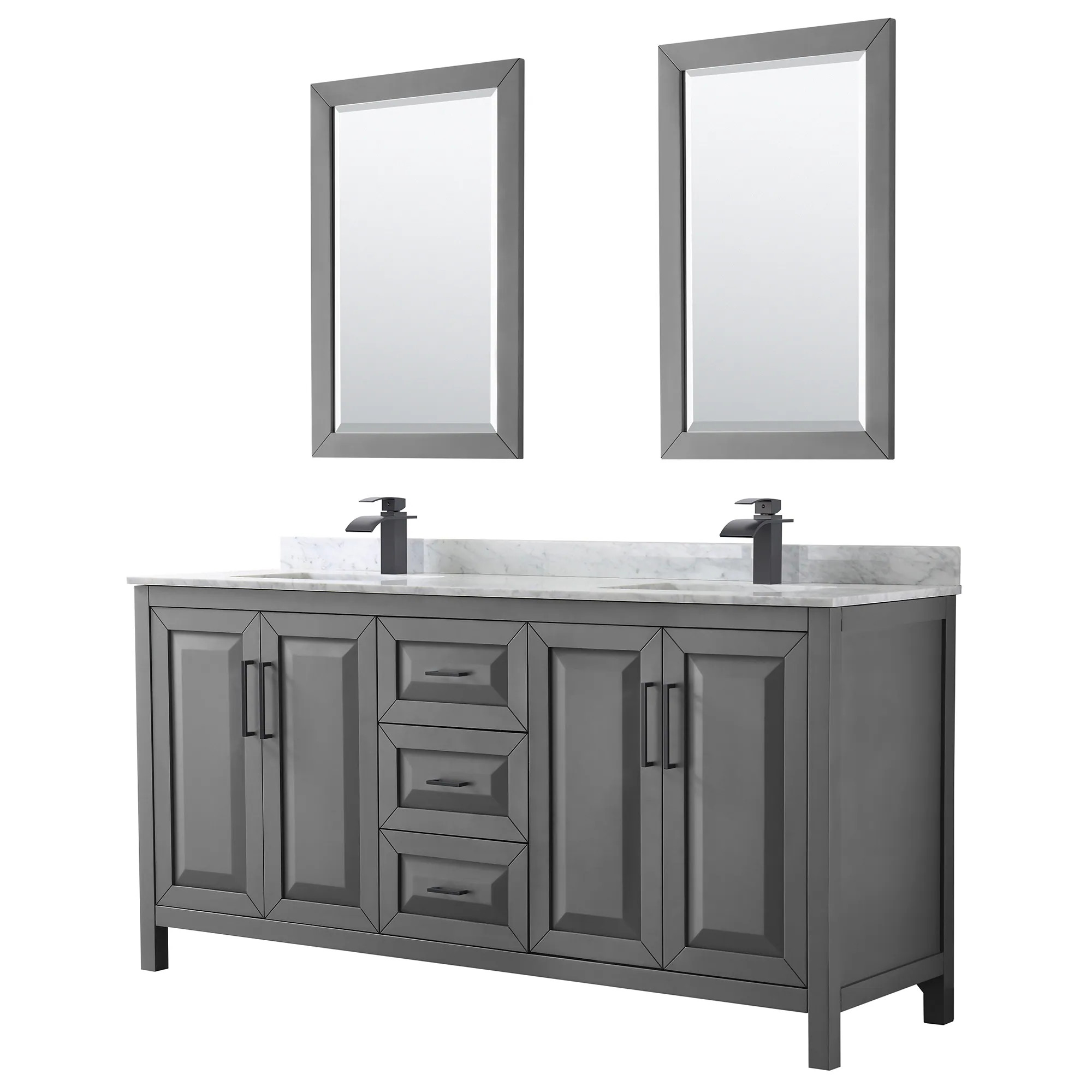 Wyndham Collection Daria 72-in Dark Gray with Matte Black Trim Undermount Double Sink Bathroom Vanity with White Carrara Marble Natural Marble Top | Lowe's
