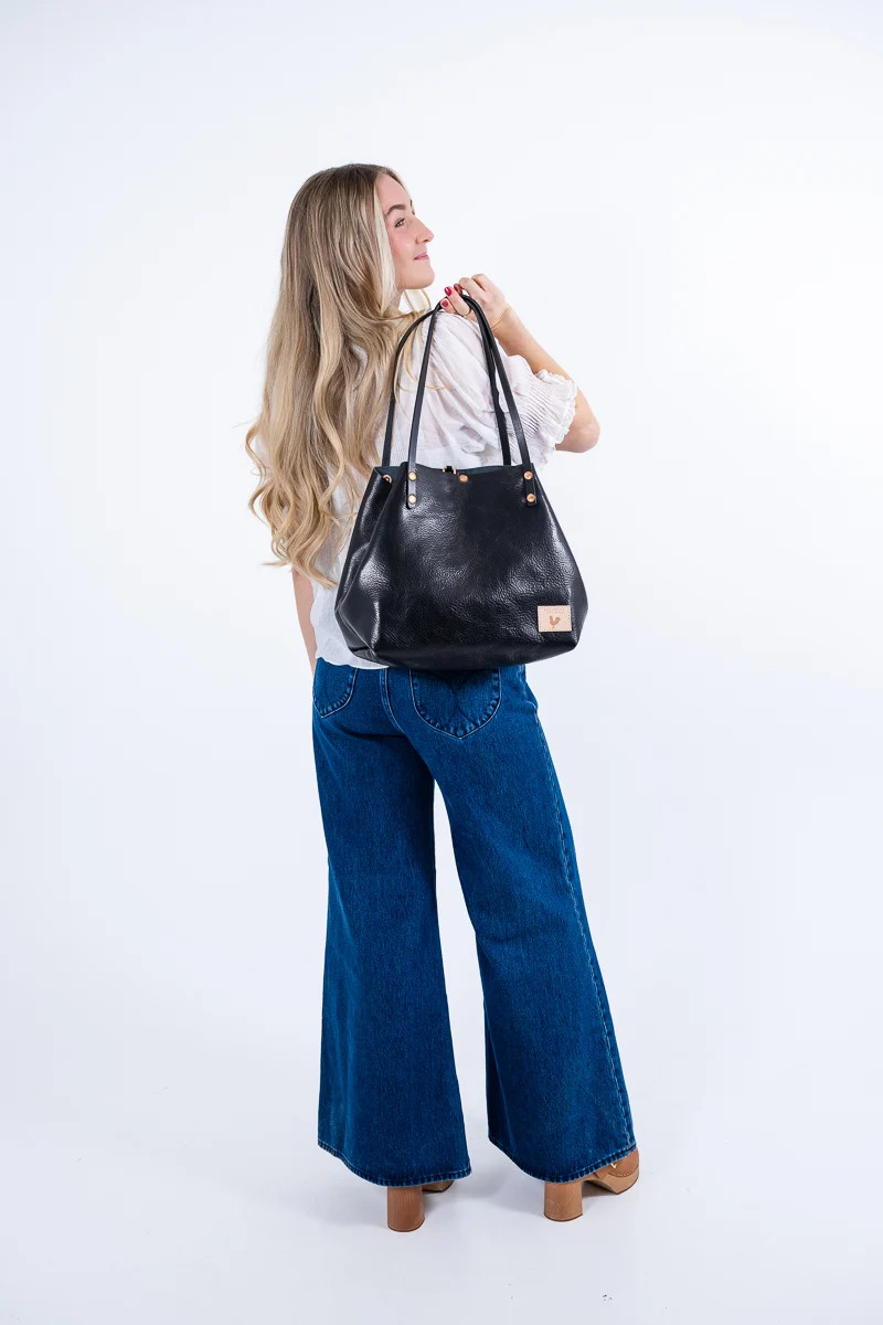 Black Luxe Leather Perfect Tote | Black Leather Tote | Meanwhile Back on the Farm