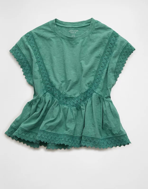 AE Sunchaser Lace Trim T-Shirt | American Eagle Outfitters (US & CA)