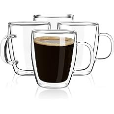 Double Wall Glass Coffee mugs, (4-Pcak) 16 Ounces-Clear Glass Coffee Cups with Handle,Insulated C... | Amazon (US)