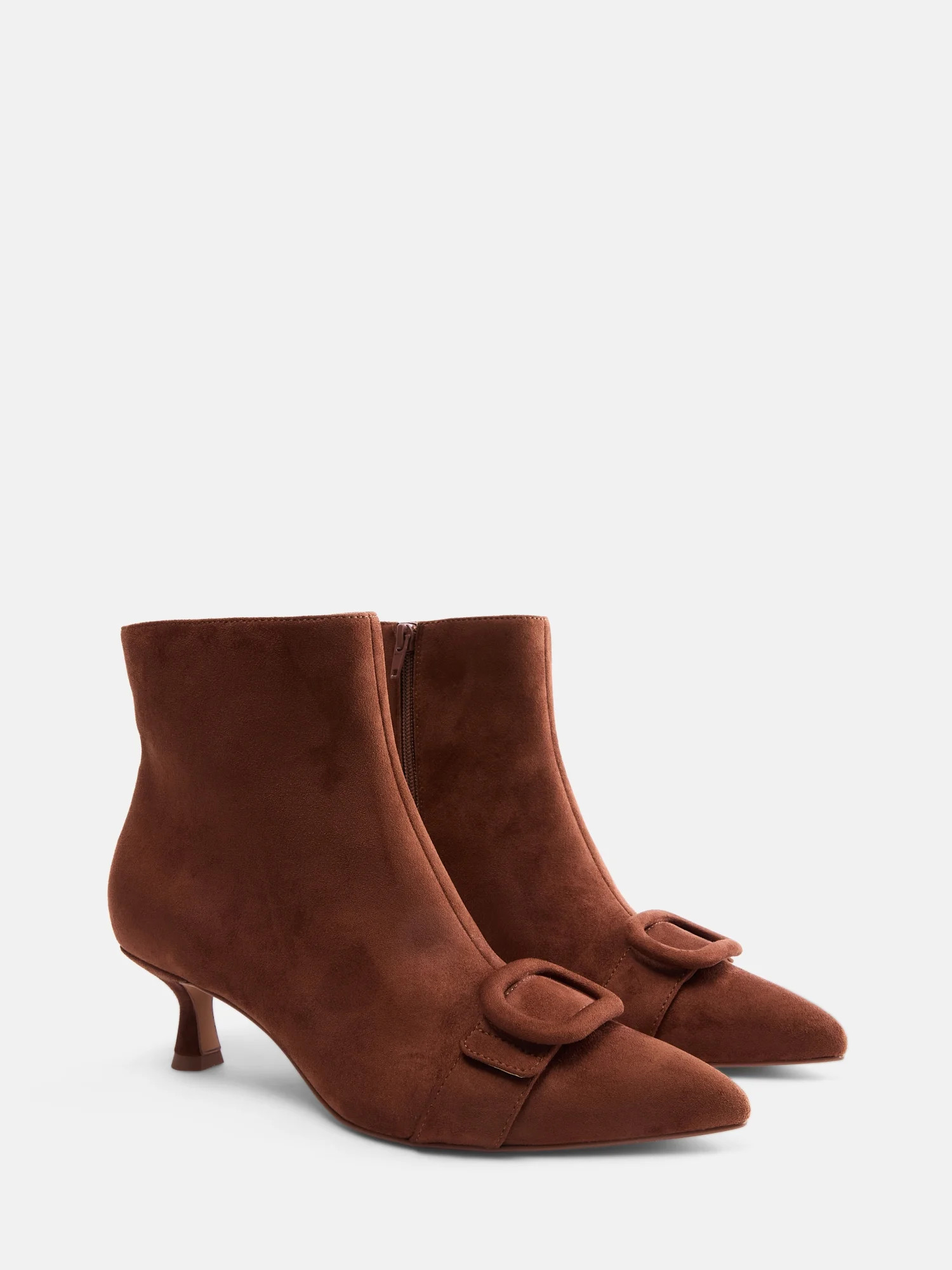 Free Assembly Women's Faux Suede Buckle Booties with Kitten Heel - Walmart.com | Walmart (US)