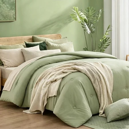 BDEUS 7 Pieces Comforter Set Queen，Bed in A bag，All Seasons Bedding sets with Comforter,Fitted Sheet,Flat Sheet,Pillowcases & Shames，Sage green | Walmart (US)
