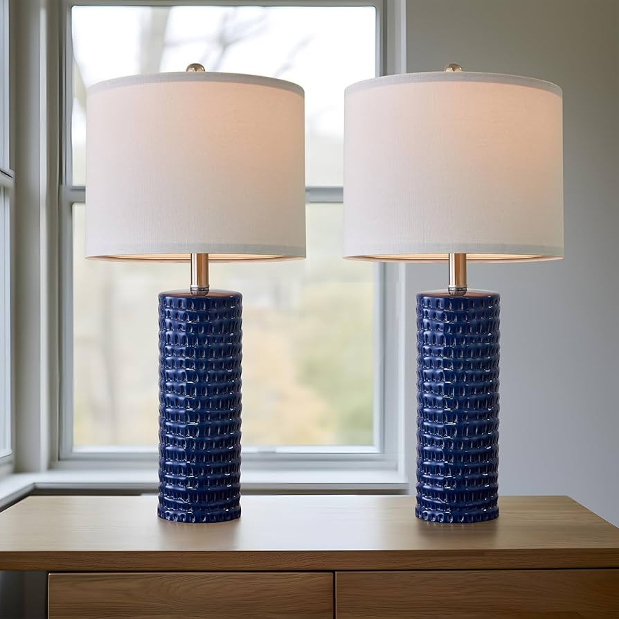 PORTRES 24.75" Modern Accent Ceramic Table Lamp Set of 2 for Bedroom Blue Desk Decor Bedside Lamp... | Amazon (US)