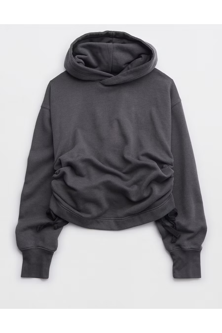 Aerie Side Ruched Hoodie Women's Smoked Gray S | American Eagle Outfitters (US & CA)