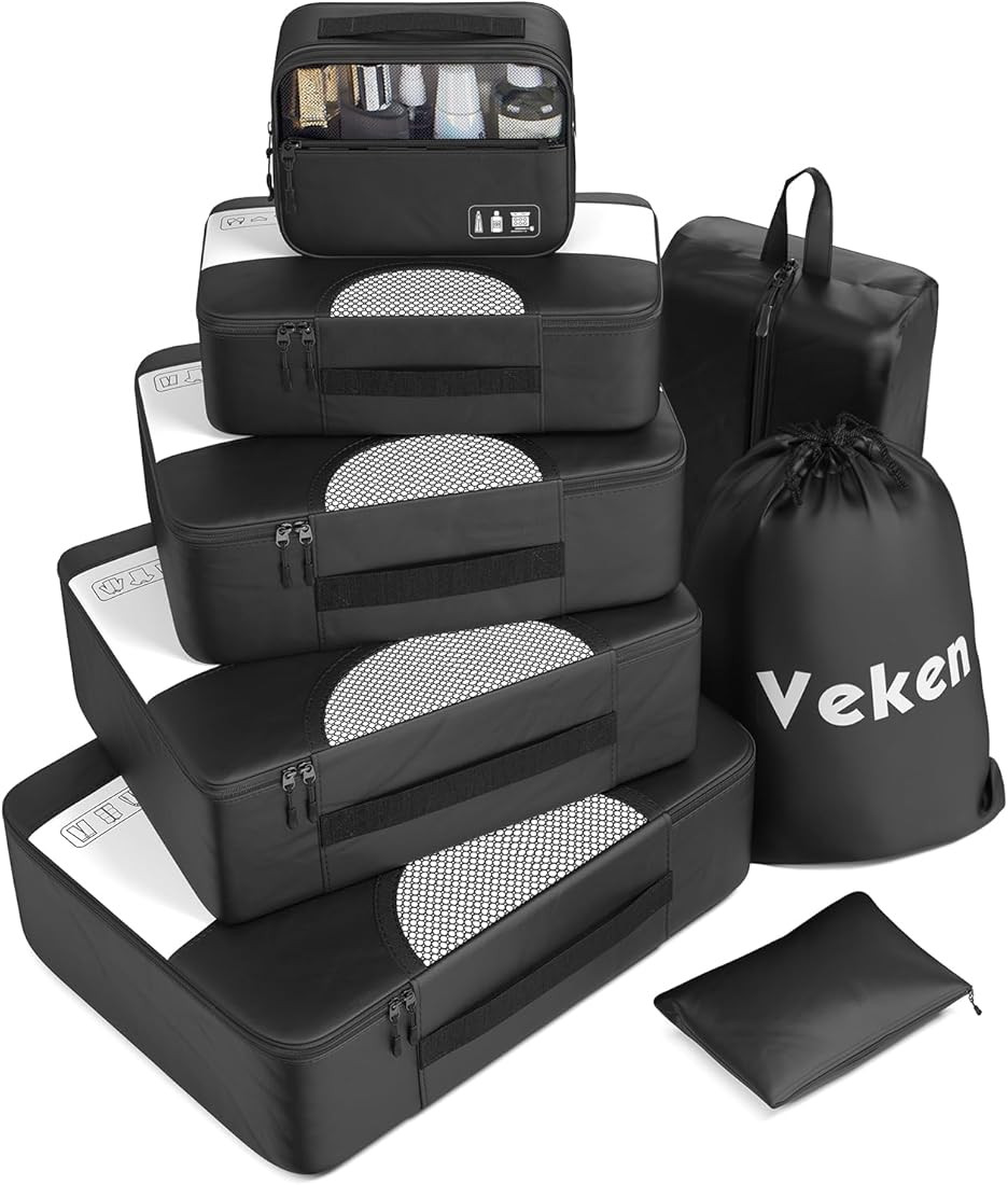 8 Set of Various Colored Packing Cubes for Suitcases in 4 Sizes(Extra Large, Large, Medium, Small... | Amazon (US)