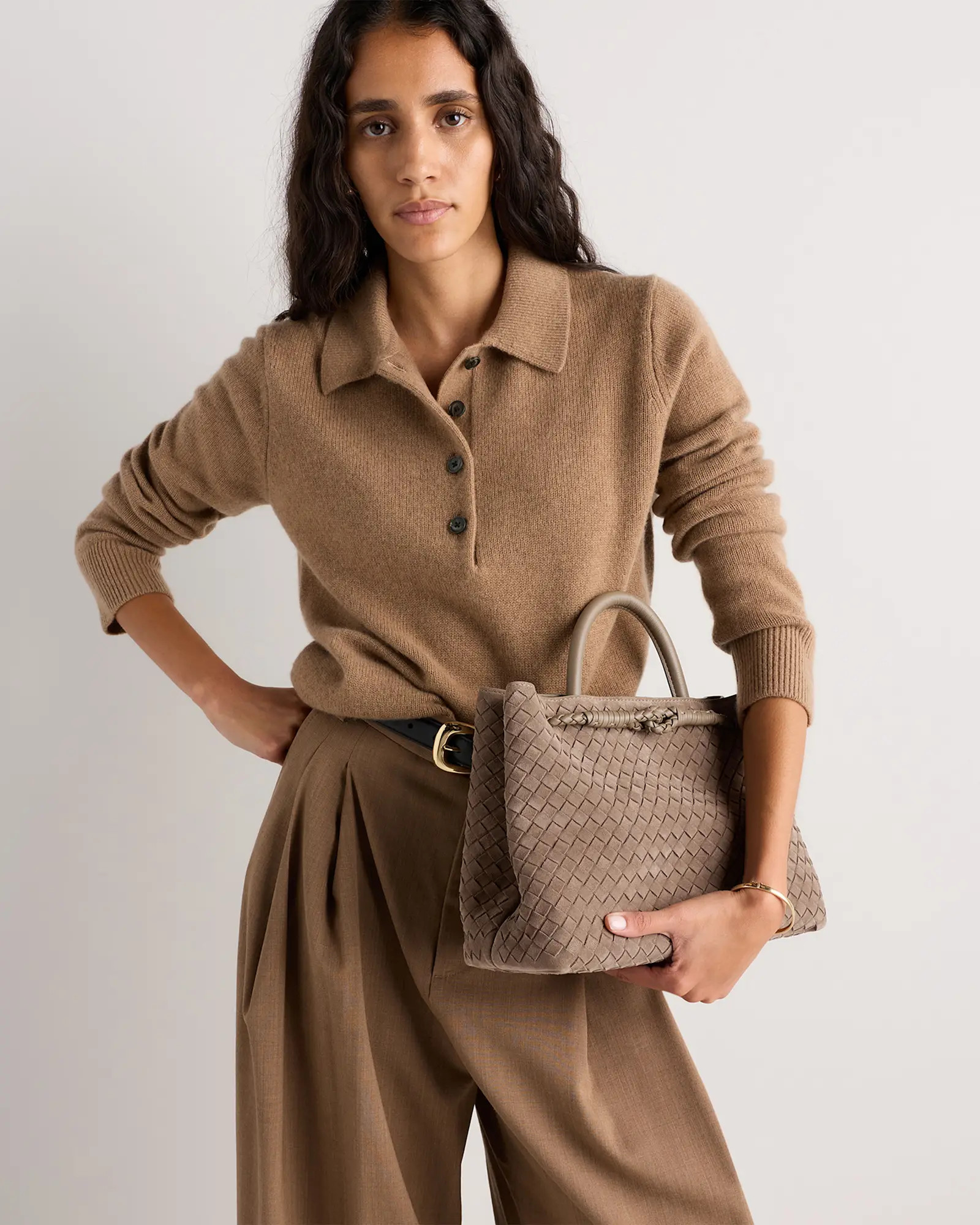 Romy Suede Handwoven Satchel in Pebble | Quince