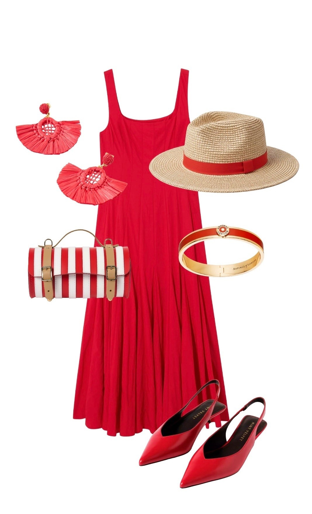 Nothing says heatwave quite like a statement red sundress! ❤️❤️❤️

Red Midi Dress - John Lewis

Mackenzie Coral Hat - NOOKI DESIGN at Wolf & Badger

Red Raffia Earrings - Oliver Bonas

Red Stripe Mini Boules Bag - NEW at Cambridge Satchel Company

Red Enamel Bangle - Aspinal of London

Red Low Pointed Shoes - Mint Velvet 

#LTKbag #LTKuk #LTKeurope #LTKtravel #LTKgiftguide #LTKshoes

#LTKsummer #LTKstyletip #LTKdresses
