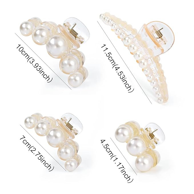 Mehayi 4 PCS Large Pearl Hair Claw Clips for Women Girls, Hair Barrette Clamps for Thick Thin Hai... | Amazon (US)