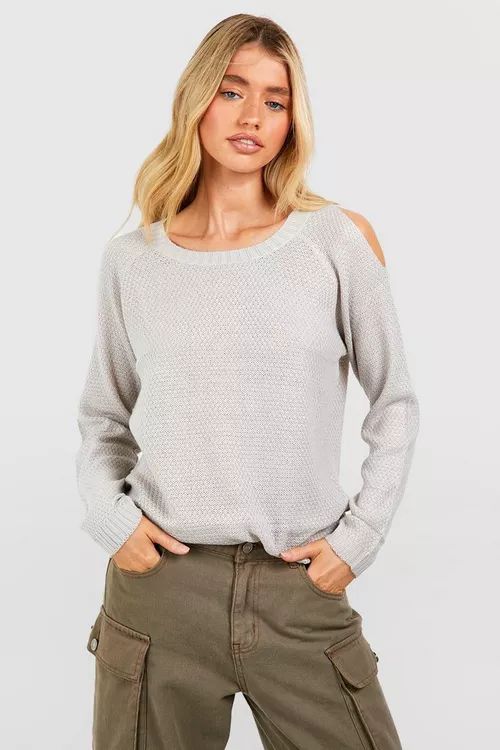 Cold Shoulder Moss Stitch Sweater | Boohoo.com (US & CA)