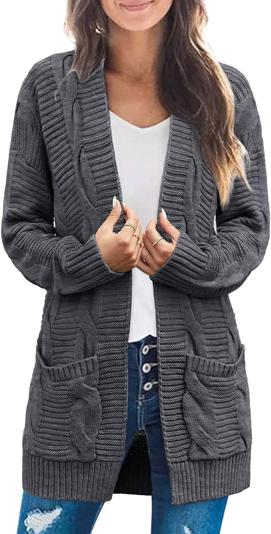 TECREW Womens Casual Long Sleeve Cable Knit Sweater Cardigan Loose Open Front Outwear | Amazon (US)