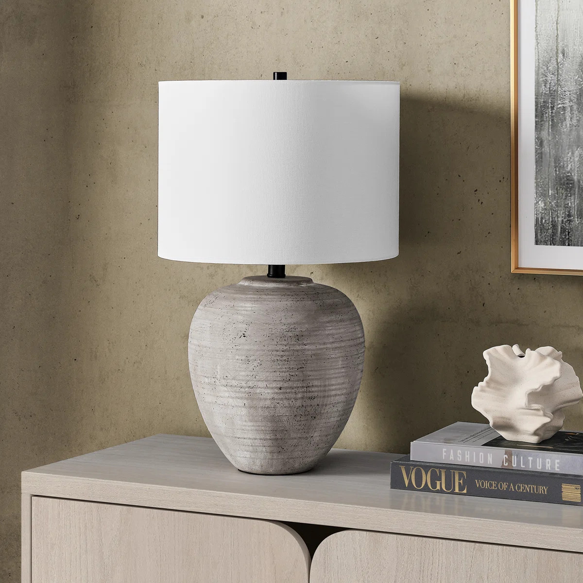 Meinou 23" Tall Ceramic Table Lamp with Fabric Shade in Cool Terracotta/White | Wayfair North America