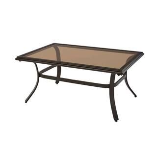 Hampton Bay Riverbrook Espresso Brown Rectangle Steel Glass Top Outdoor Patio Coffee Table RVB-01... | The Home Depot