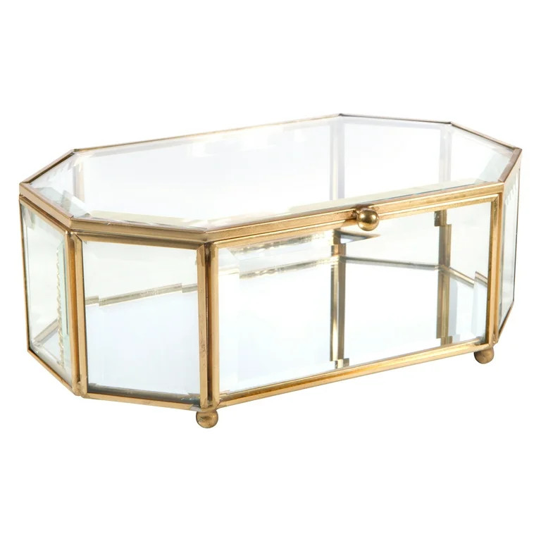 Home Details Vintage Mirrored Bottom Octagonal Glass Keepsake Box in Gold | Walmart (US)