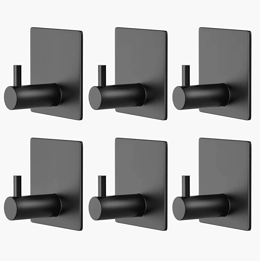 VAEHOLD Black Adhesive Hooks 6 Pack, Heavy Duty Wall Hooks Aluminum Hooks for Hanging Coat, Hat, ... | Amazon (US)