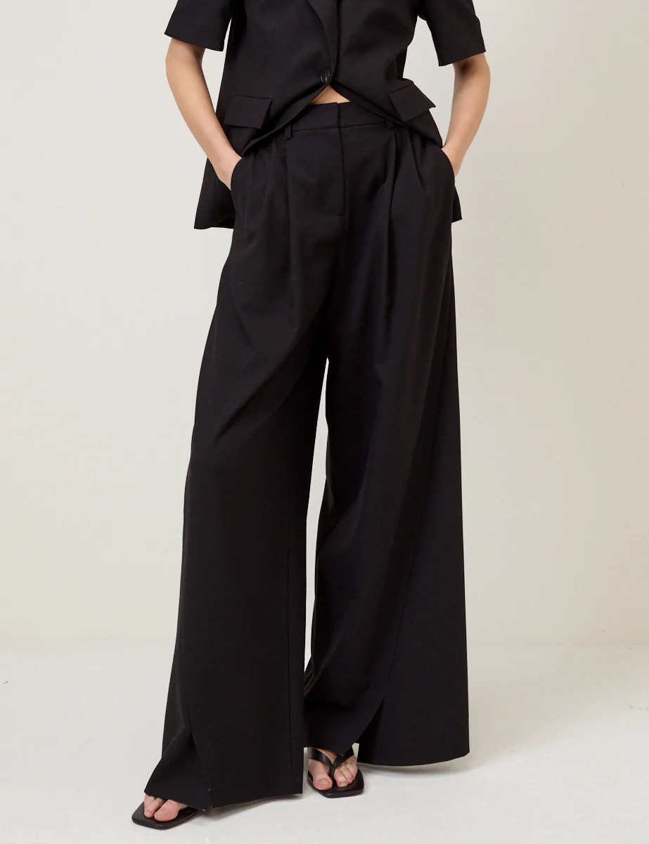 Black Pleated Wide Leg Trousers | Nobody's Child