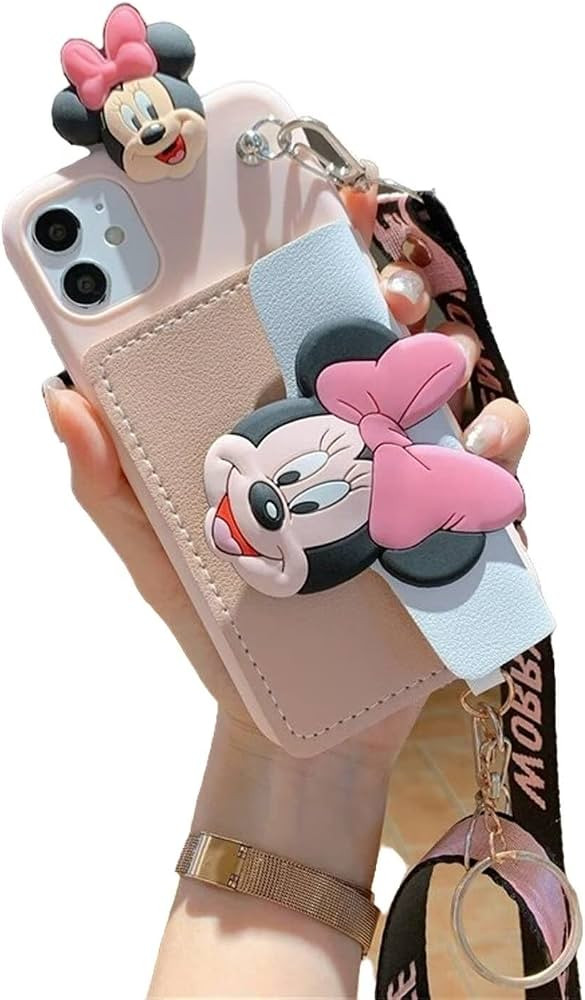 Threesee for iPhone 14 Pro Max Case,Puppy Mickey Minnie Mouse Cute Cartoon Card Bag Oblique Strad... | Amazon (US)