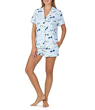 kate spade new york Sunglasses Print Short Sleeve Notch Collar Jersey Knit Shorty Pajama Set - S | Dillard's