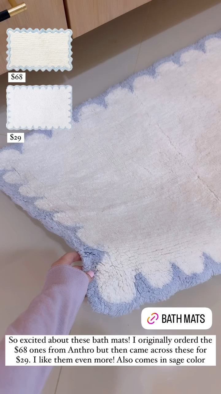 Obsessed with these darling bath mats! I initially ordered the $68 ones from Anthropologie but stumbled upon these for just $29—and I honestly love them even more! They also come in a gorgeous sage color. 🤍🫧 

 #LTKWatchNow #LTKHome