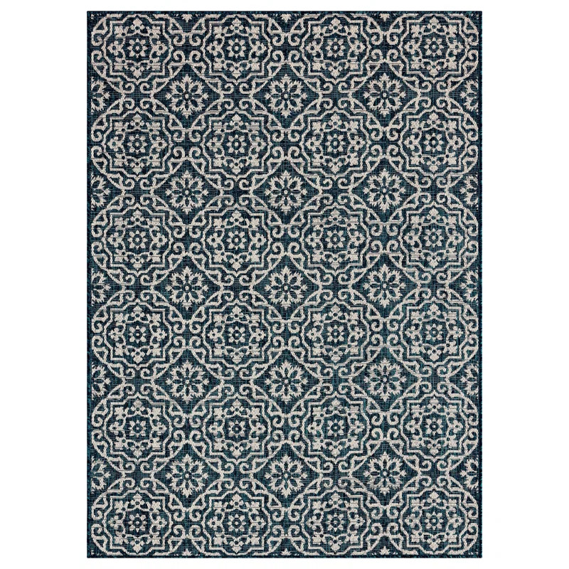 Nicole Miller New York Patio Country Danica Geometric Indoor/Outdoor Area Rug, Navy Blue/ Ivory | Wayfair North America