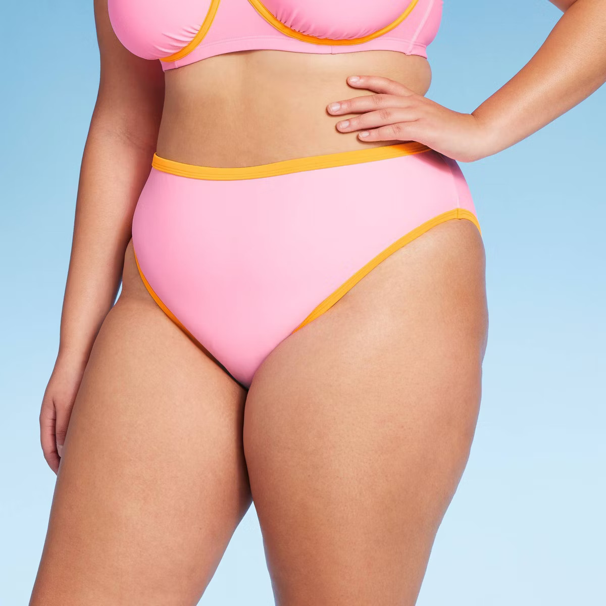 Women's Colorblock High Leg Cheeky Bikini Bottom - Wild Fable™ Light Pink/Orange 1X | Target
