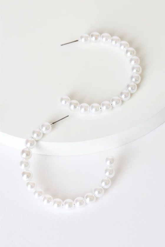 Pearly Riser White Pearl Hoop Earrings | Lulus (US)