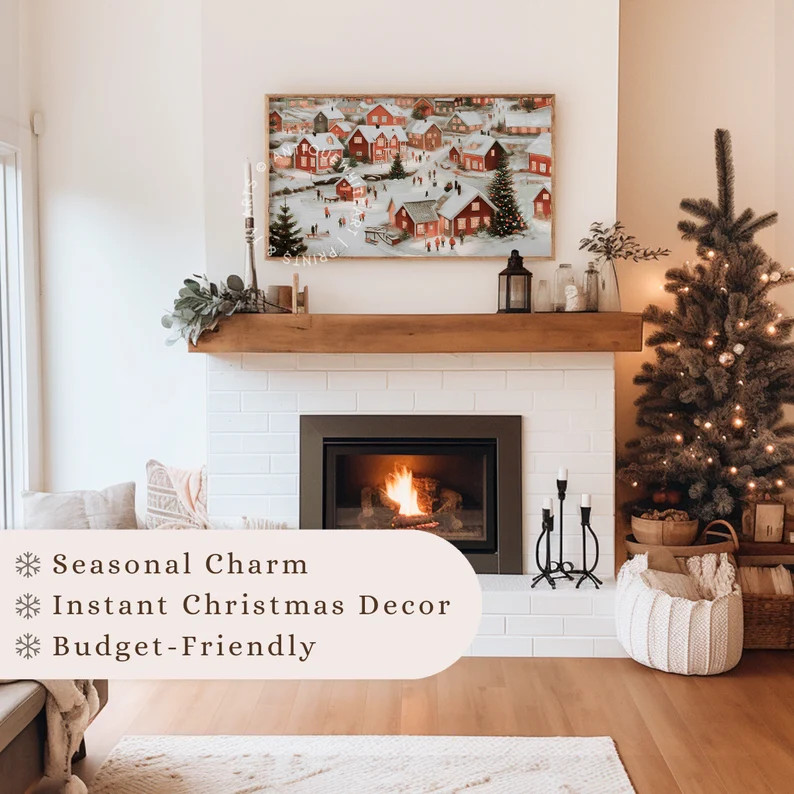 Winter Village Samsung Frame TV Art, Vintage Farmhouse Christmas Painting for TV, the Frame Tv Ar... | Etsy (US)