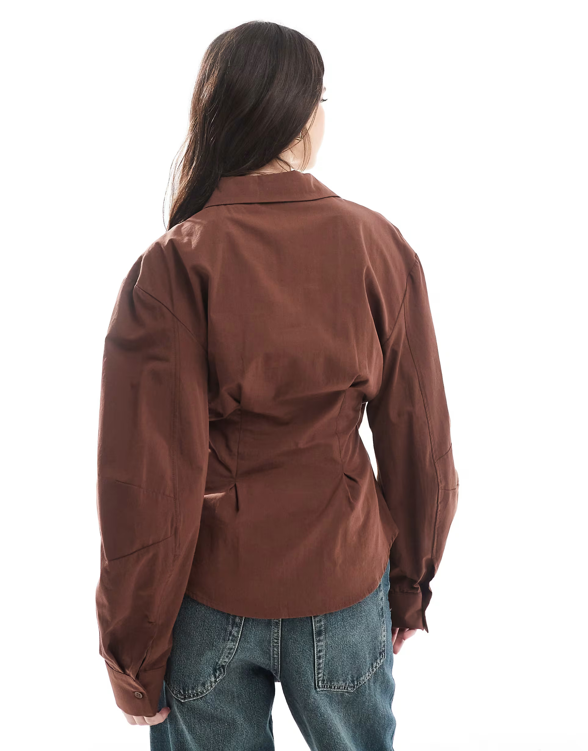 ASOS DESIGN wrap shirt with cocoon sleeve in brown | ASOS | ASOS (Global)