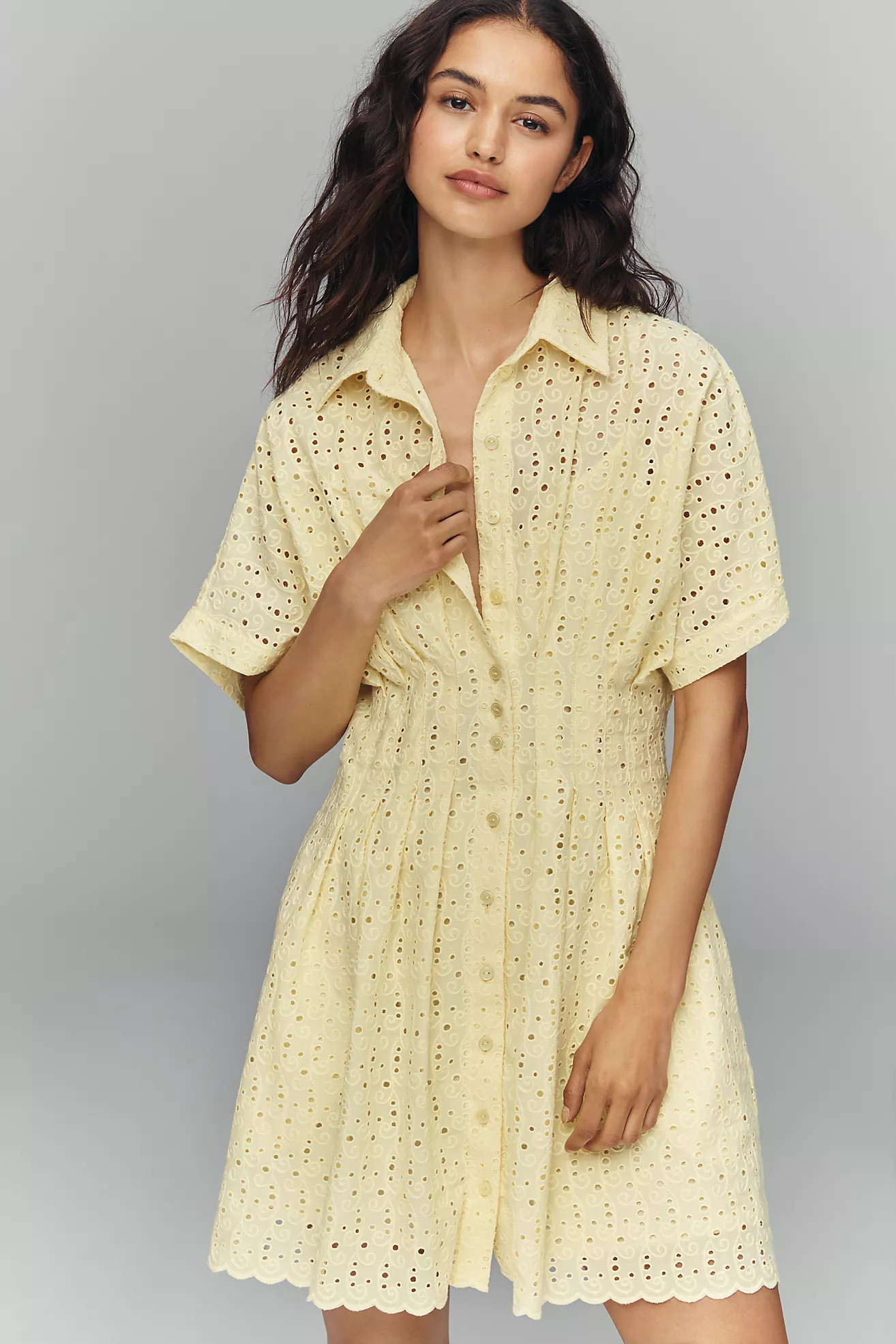 The Tobie Eyelet Mini Shirt Dress by Exquise | Anthropologie (US)