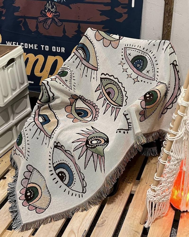 Aztec Throw Blanket 51x63 in for Sofa Couch Chair Bed Outdoor, Artistic Evil Eye Boho Blanket Thr... | Amazon (US)