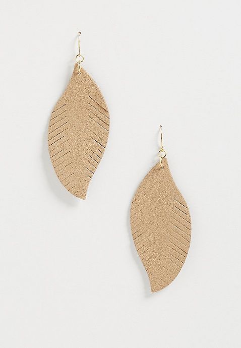Gold Shimmer Feather Drop Earrings | Maurices