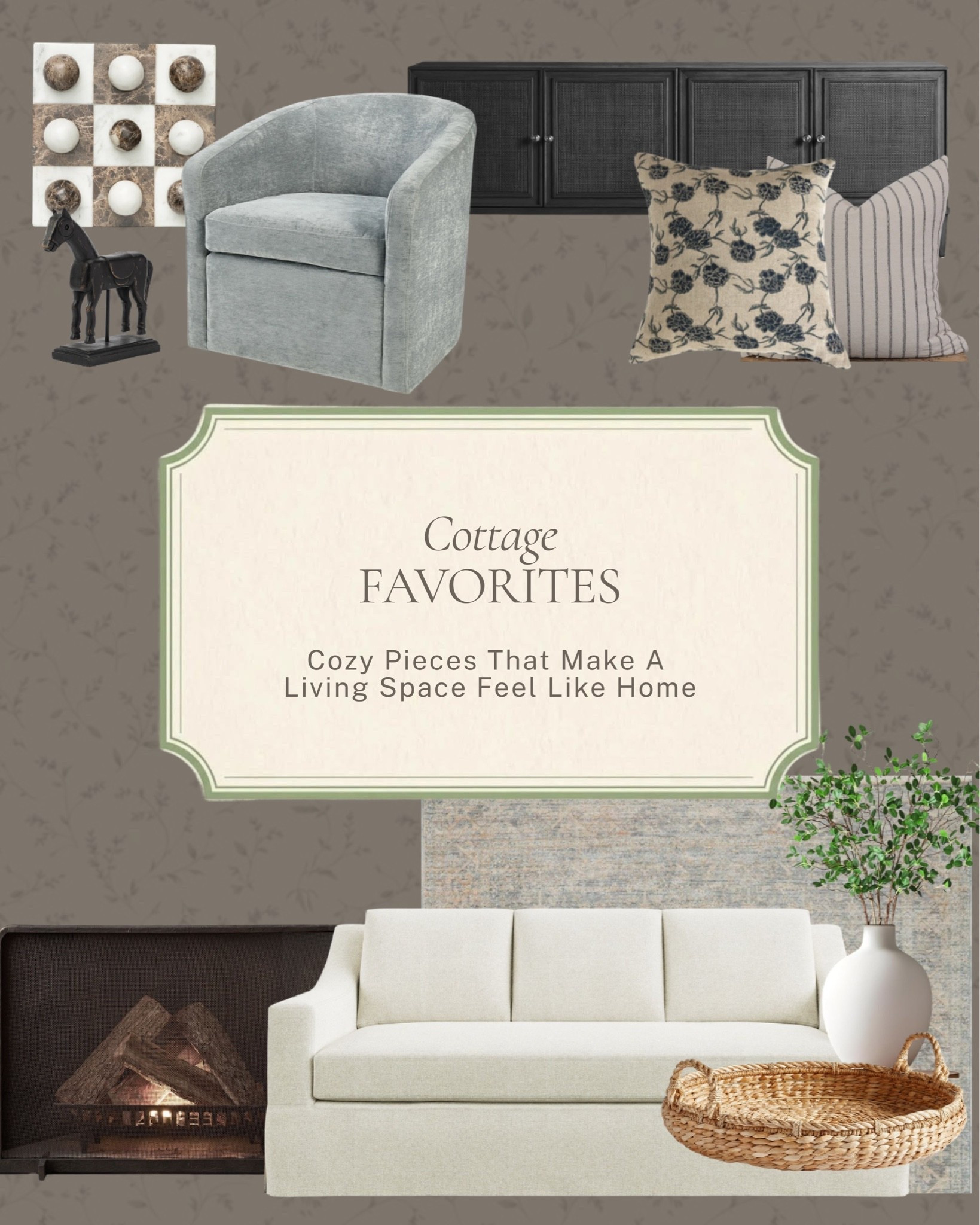 The pieces that make a living room feel warm, collected, and completely yours ✨ 

A few cottage favorites I'm loving lately, a clean-lined sofa, a curved velvet swivel chair, layered pillows, and those collected details that give a space its personality. 

All linked here 🤍 

#LTKhome
