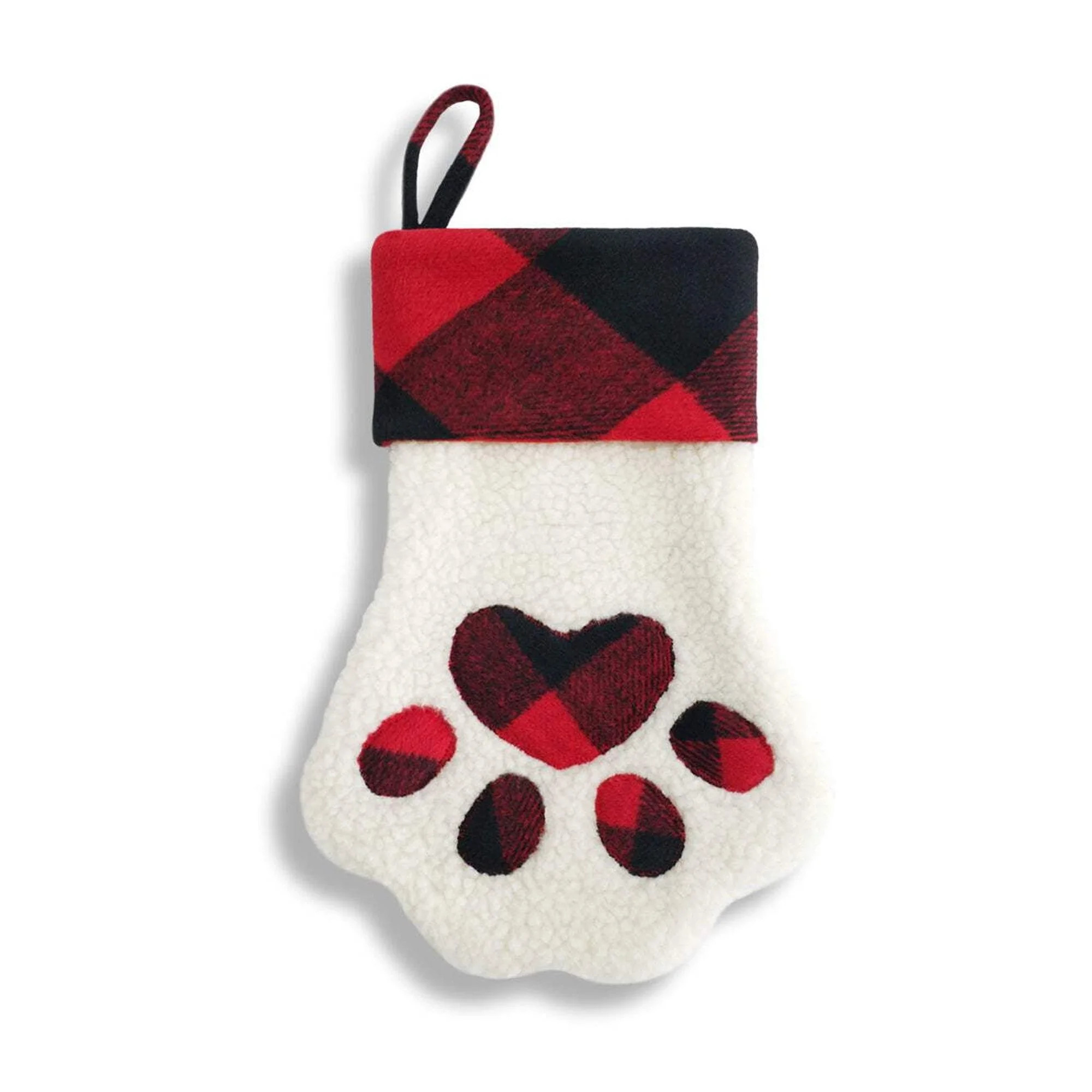 Faux Sherpa Dog Paw Stocking with Red Plaid Cuff | Walmart (US)