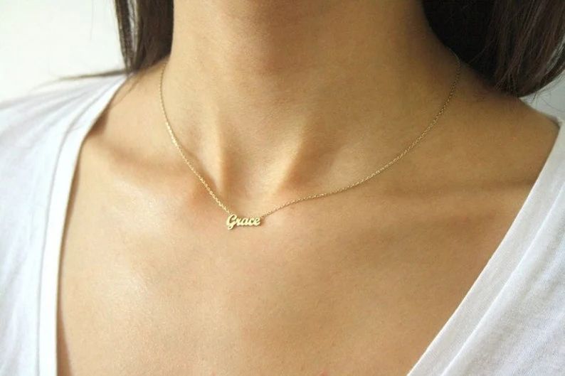 14k Solid Gold Name Necklace mini Name Necklace name | Etsy | Etsy (US)