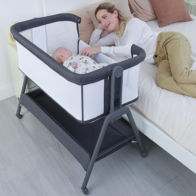 Amazon.com: ANGELBLISS Baby Bassinet Bedside Crib with Storage Basket and Wheels, Easy Folding Be... | Amazon (US)