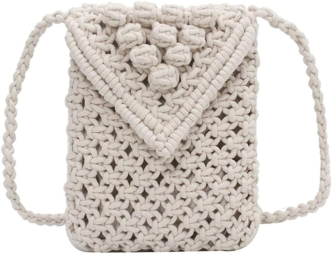 Hollow Out Weave Crossbody Bags For Women Small Cotton Rope Crochet Shoulder Bag Women's Bag Casu... | Amazon (US)