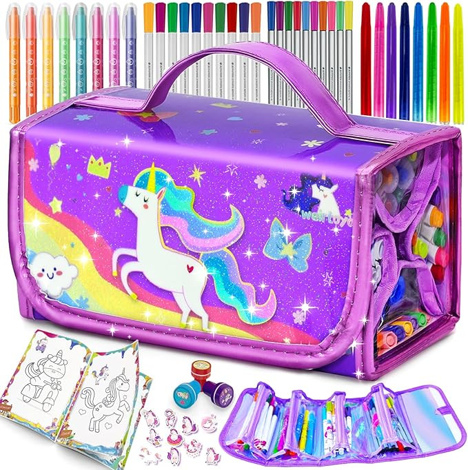 56 PCS Washable Scented Markers Set with Glitter Pencil Case, Mermaid Unicorn Arts and Crafts for... | Amazon (US)