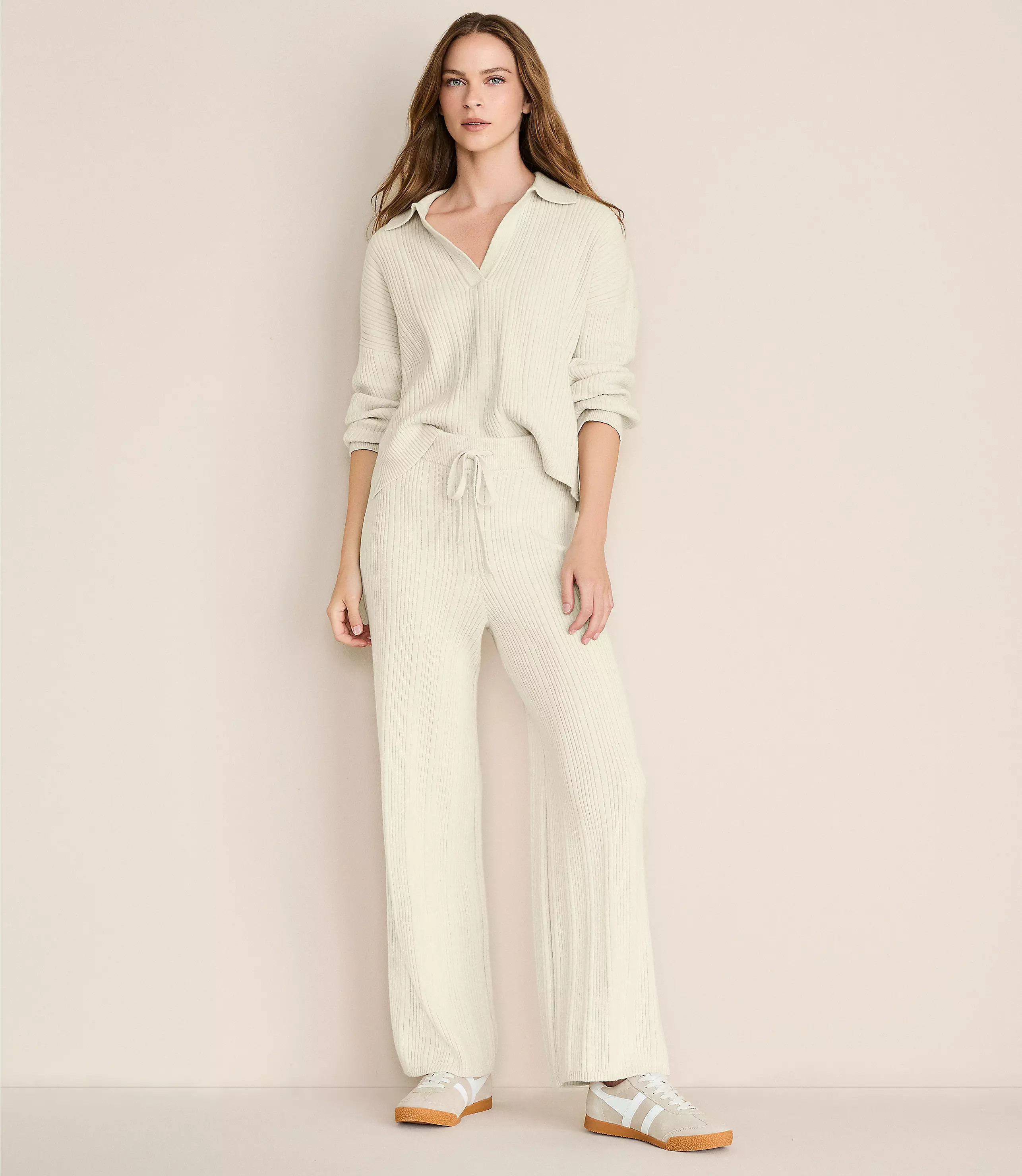 Lou & Grey Heathered Ribbed Wide Leg Sweater Pants | LOFT