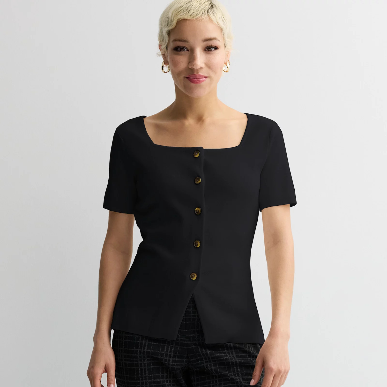 Women's Nine West Short Sleeve Knit Sweater, Size: Small, Mineral Black | Kohl's