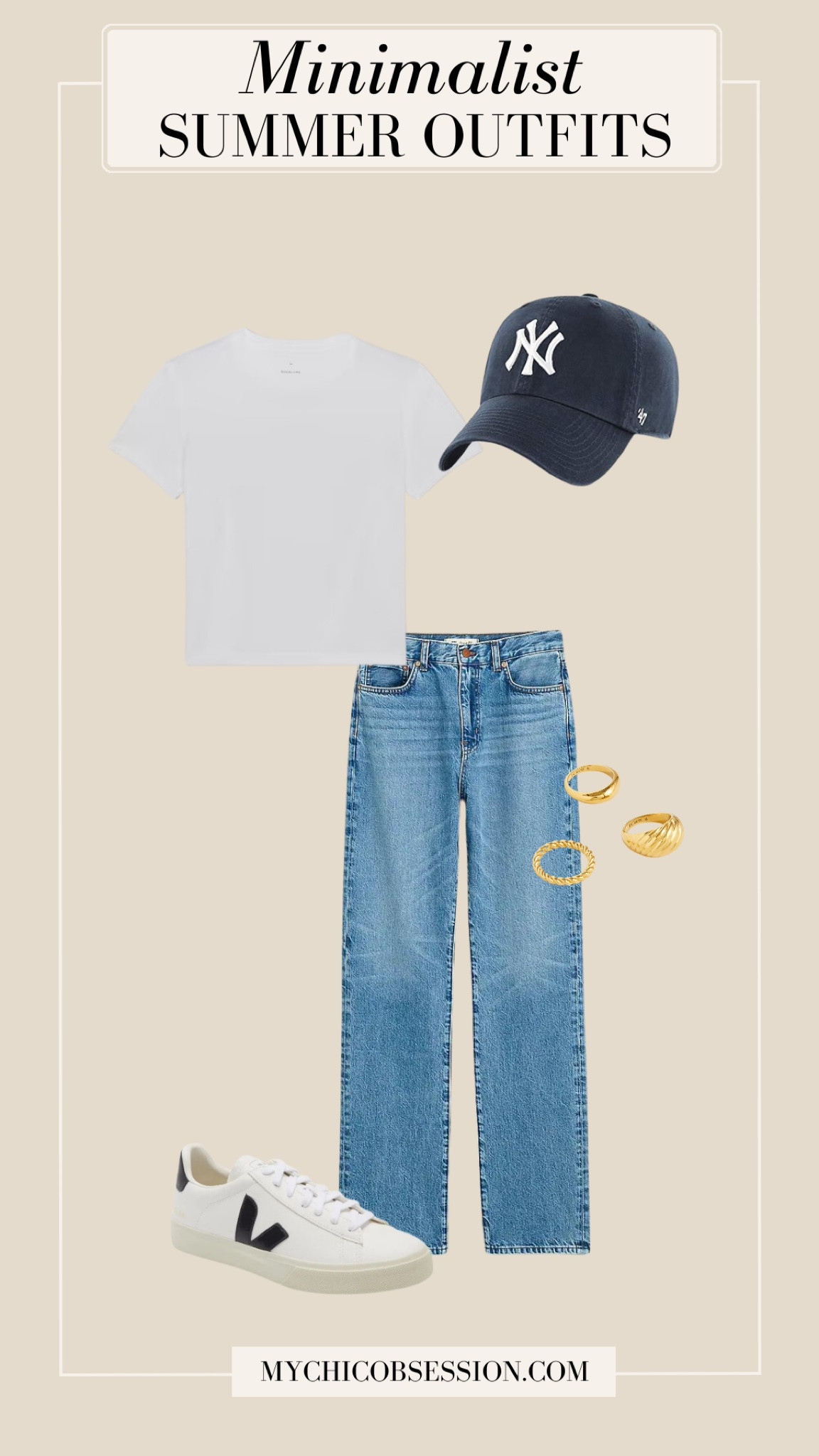 A white tee and jeans are perfect for a casual summer outing. Accessorize with gold rings, a baseball cap, and Veja sneakers. 

#LTKstyletip #LTKSeasonal #LTKshoecrush