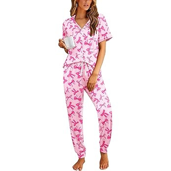 Ekouaer Women Pajama Set Short Sleeve Button Down Pjs Soft Comfy Sleepwear Nightwear with Jogger ... | Amazon (US)