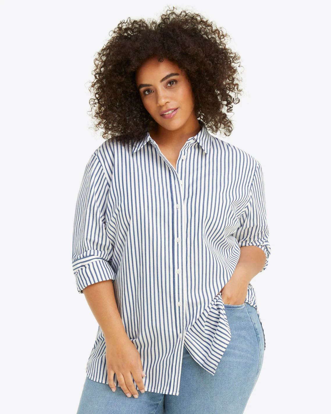 Button Down Top in Blue Shirting Stripe | Draper James (US)