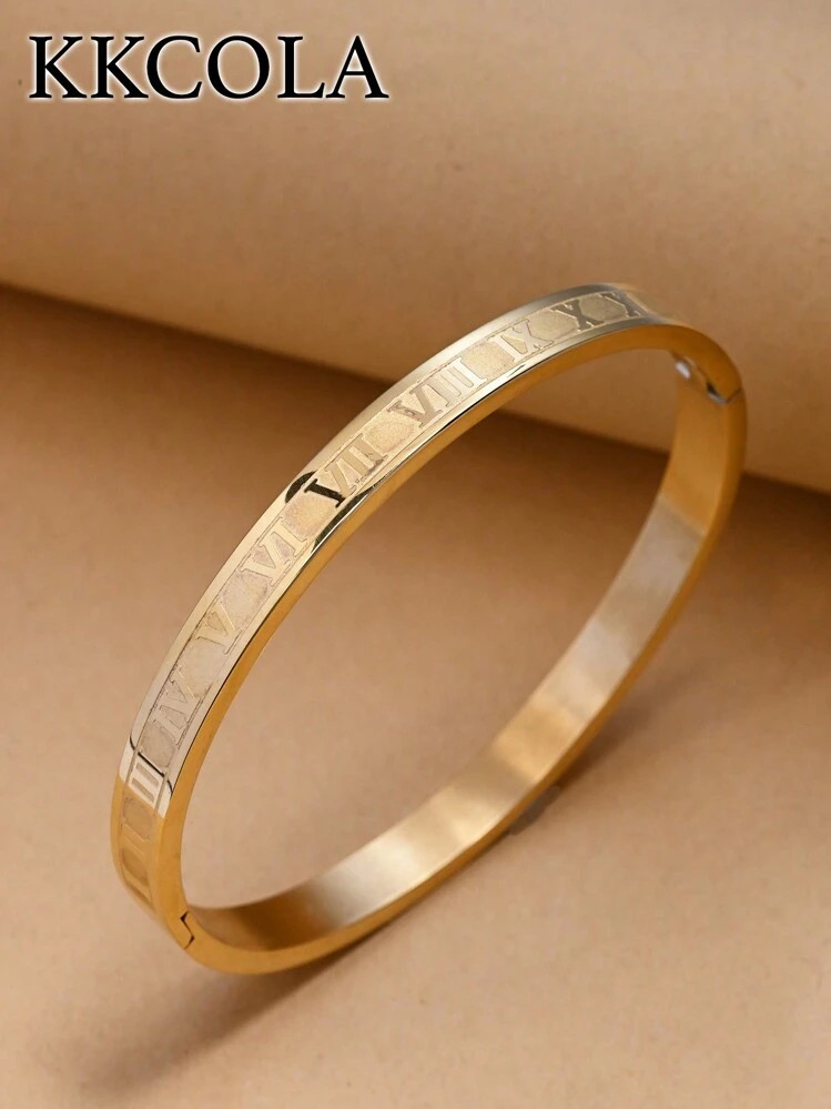 KKCOLA 1pc Roman Numerals Detail Bangle, Stainless Steel Jewelry | SHEIN USA | SHEIN