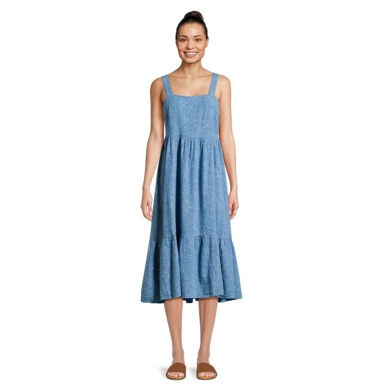Time & Tru Women's Tie Back Midi Dress - Walmart.com | Walmart (US)