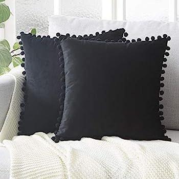 Top Finel Decorative Throw Pillow Covers with Pom Poms Soft Particles Velvet Solid Cushion Covers... | Amazon (US)