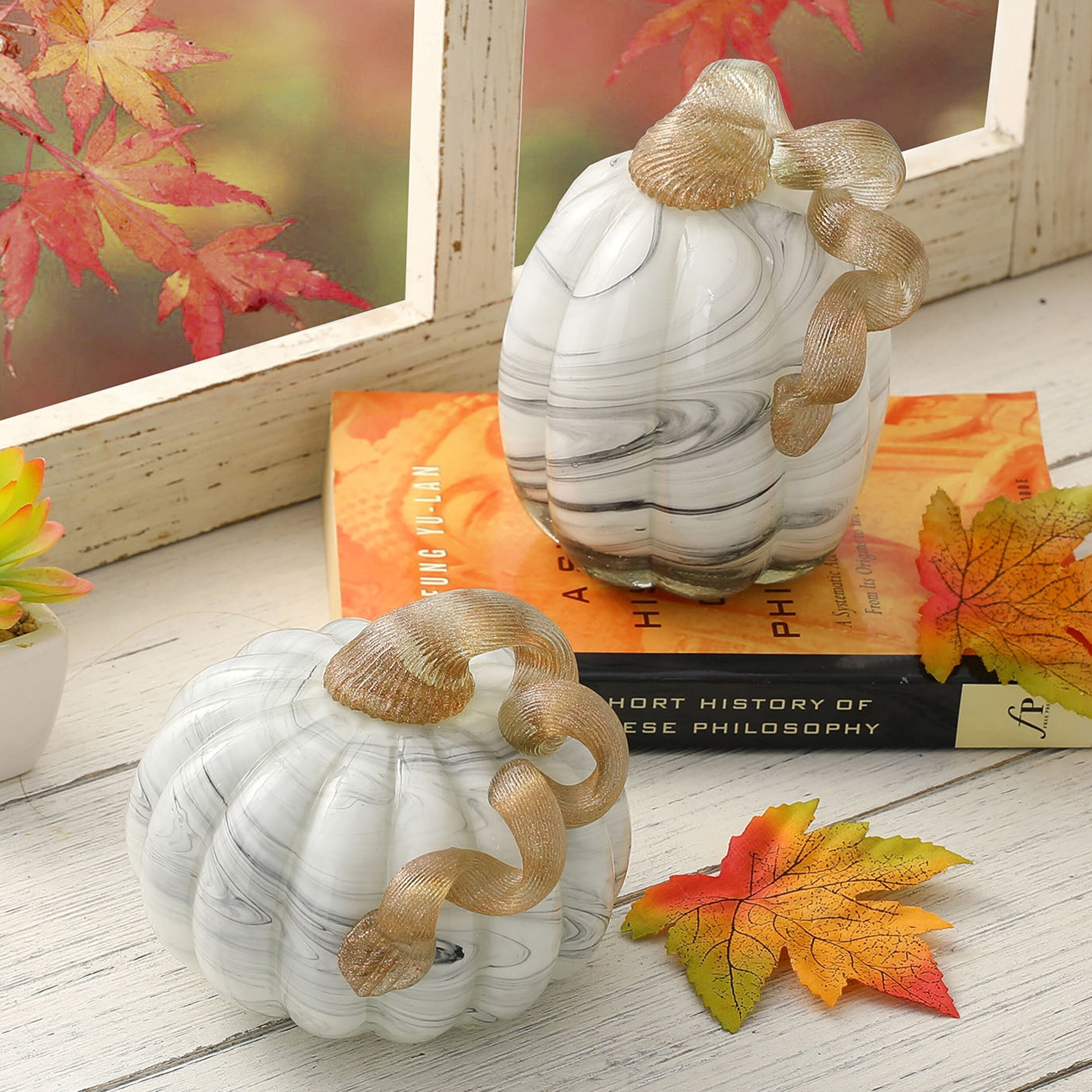 Glitzhome S/2 or S/3 Handblown Glass Pumpkins Thanksgiving Table Centerpiece for Fall Harvest Gift Decor | Bed Bath & Beyond
