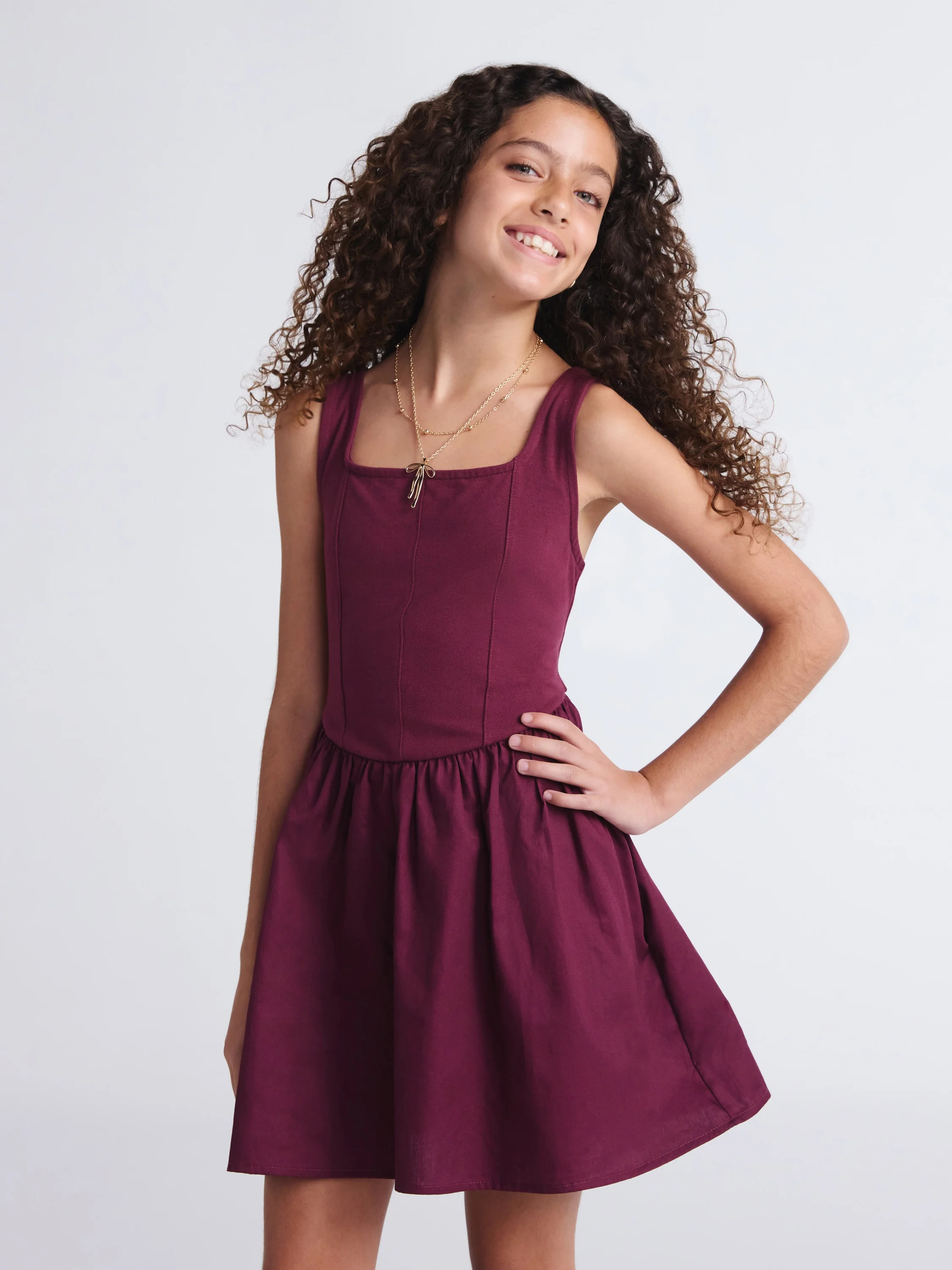 Weekend Academy Girls Square Neck Sleeveless Corset Dress, Sizes 4-18 | Walmart (US)