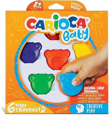 CARIOCA Baby Wax Crayons – 6 Bear-Shaped Non-Toxic Crayons for Toddlers, Washable, Chunky First... | Amazon (US)