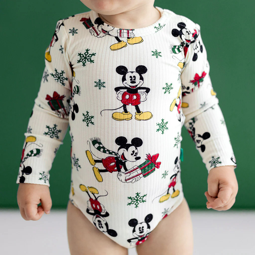 Disney White Long Sleeve Baby Bodysuit | Disney Mickey Mouse Holiday | Posh Peanut